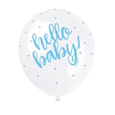 Unique Balónek pastel 30cm potisk "Hello baby" modrý, 5ks