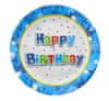 Talířky papírové ,,Happy Birthday" modré 18cm, 6ks