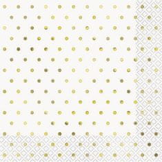 Unique Ubrousky papírové dvouvrstvé - zlaté puntíky 33x33cm, 16ks