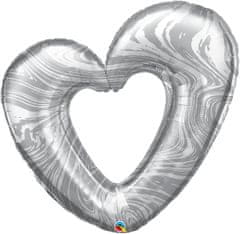 Qualatex Srdce - Stříbrné marble 42"/104cm fóliový balónek