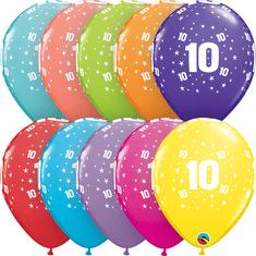 Qualatex Potisk číslo 10 mix 11"/28cm - 6ks Balónek Qualatex