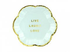 PartyDeco Talířky papírové modré "Live Laugh Love" 13cm, 6ks