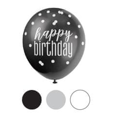 Unique Balónek pastel 30cm potisk - Happy birthday tmavý mix, 6ks
