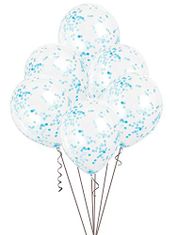 Unique Balónek transparentní 30cm potisk - Modré konfety, 6ks