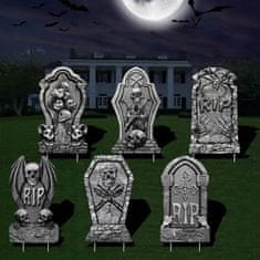 Korbi Hrobová dekorace, lebka RIP, strašidelná zahradní dekorace na halloween, 6ks