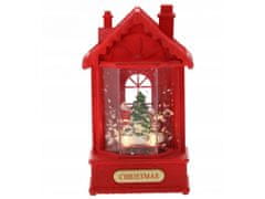 sarcia.eu Vánoční LED lucerna, červený domeček, hrací skříňka 12x9x19,5cm 
