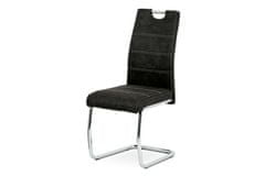 Autronic Moderní jídelní židle Jídelní židle - černá látka Cowboy v dekoru broušené kůže, kovová chromovaná podnož (HC-483 BK3)