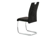 Autronic Moderní jídelní židle Jídelní židle - černá látka Cowboy v dekoru broušené kůže, kovová chromovaná podnož (HC-483 BK3)