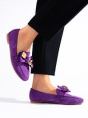 Amiatex Jedinečné mokasíny fialové dámské bez podpatku + Ponožky Gatta Calzino Strech, odstíny fialové, 36
