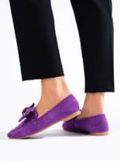 Amiatex Jedinečné mokasíny fialové dámské bez podpatku + Ponožky Gatta Calzino Strech, odstíny fialové, 36
