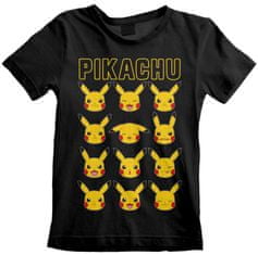 CurePink Dětské tričko Pokémon: Pikachu Faces (12-13 let) černá bavlna