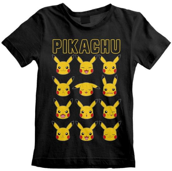 CurePink Dětské tričko Pokémon: Pikachu Faces (5-6 let) černá bavlna