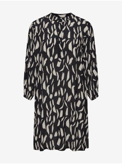 Fransa Krémovo-černé vzorované košilové šaty s tříčtvrtečním rukávem Fransa