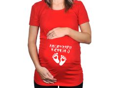Divja Červené těhotenské tričko s nápisem Nesahat, kopu SK