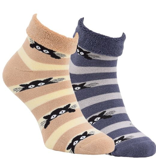OXSOX OXSOX dámské bavlněné froté pruhované ponožky kočky 6500123 2-pack
