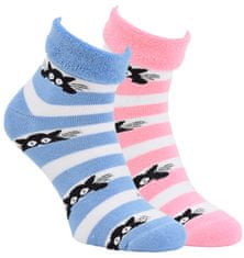 OXSOX OXSOX dámské bavlněné froté pruhované ponožky kočky 6500123 2-pack, růžová/modrá, 39-42
