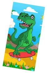 EXCELLENT Plážová osuška tyrkysová 75x150cm - Zelený dinosaurus na skateboardu
