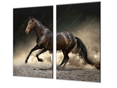 Glasdekor Ochranná deska černý kůň klusající v prachu - Ochranná deska: 55x55cm, Lepení na zeď: Bez lepení na zeď