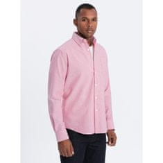 OMBRE Pánská látková košile Oxford REGULAR V3 OM-SHOS-0108 růžová MDN123615 L
