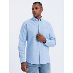 OMBRE Pánská látková košile Oxford REGULAR V4 OM-SHOS-0108 modrá MDN123614 S