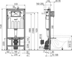 KOUPELNYMOST Alcadrain sádromodul - předstěnový instalační systém bez tlačítka + wc cersanit cleanon parva + sedátko (AM101/1120 X PA1)