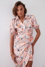 Fasardi Obálkové šaty s květinovým potiskem s límečkem, světle oranžové M