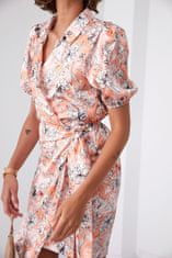 Fasardi Obálkové šaty s květinovým potiskem s límečkem, světle oranžové M