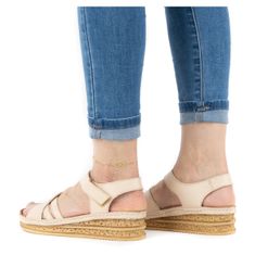 Pohodlné dámské kožené sandály 0658W beige velikost 41