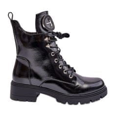 Vinceza Lakové dělnické boty s ornamentem černé velikost 38