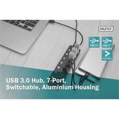 Digitus USB 3.0 rozbočovač, 7 portů, přepínač Hliníkové pouzdro, včetně zdroje 5V/2A