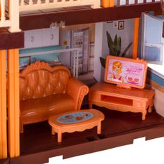 INTEREST Osvětlený domeček pro panenky + nábytek a panenky s příslušenstvím.