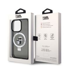 Karl Lagerfeld  Ringstand Karl and Choupette MagSafe Zadní Kryt pro iPhone 15 Pro Black