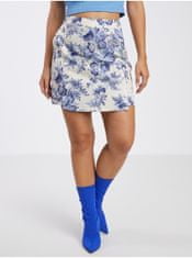 VILA Modro-krémová dámská květovaná sukně/kraťasy VILA Porcelina XL