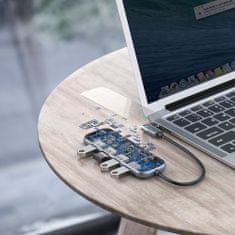 Greatstore Adaptér HUB USB-C na 4x USB 3.0 USB-C PD pro MacBook PC šedý