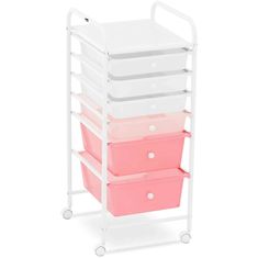 shumee Kadeřnický vozík do koupelny 6 zásuvek 36 x 32 x 76 cm - bílá a růžová barva