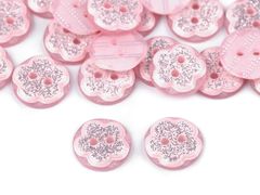Kraftika 100ks růžová sv. stříbrná knoflík květ s glitry velikost