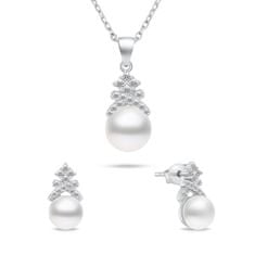 Brilio Silver Půvabný stříbrný set šperků s perlami SET238W (náušnice, náhrdelník)
