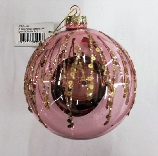 Colmore by Diga Vánoční ozdoba - růžová průhledná koule s glitry ø 10 cm, Colmore