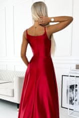 Numoco CHIARA saténové dlouhé šaty na ramínka červená M