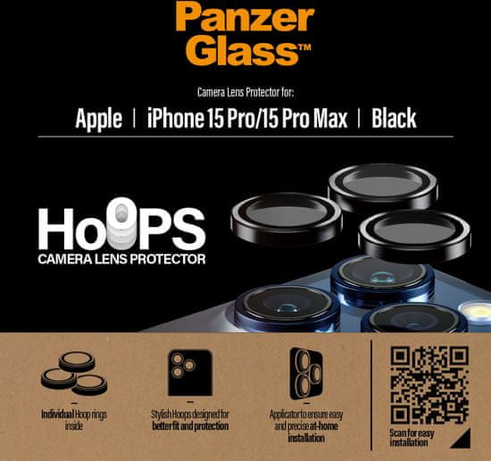 PanzerGlass HoOps ochranné kroužky pro čočky fotoaparátu pro Apple iPhone 15 Pro/15 Pro Max