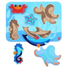 Lucy&Leo 227 Mořští živočichové - dřevěné vkládací puzzle 6 dílů