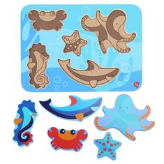Lucy&Leo 227 Mořští živočichové - dřevěné vkládací puzzle 6 dílů
