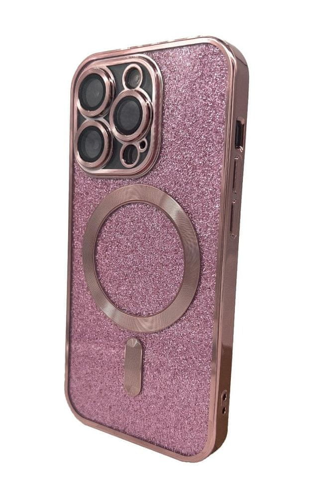 Levně Forever Silikonové TPU pouzdro Mag Glitter Chrome pro iPhone 15 Pro růžové (TPUAPIP15PMGCTFOPI)