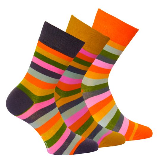 OXSOX dámské barevné bavlněné pruhované ponožky bez gumiček 34097 3-pack
