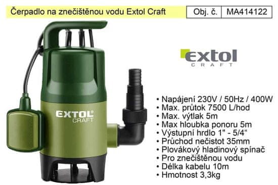 Extol Craft Čerpadlo elektrické kalové 400 W 7500 l / hod Extol 414122