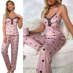 Dámské pyžamo s krajkovými detaily a srdíčkovým vzorem, Dlouhé Pyžamo, Dámská Pyžama | LUNAR Dlouhé (Růžová, M)