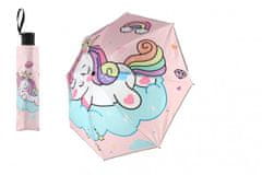 Teddies Deštník Jednorožec skládací látka/kov 25cm růžový