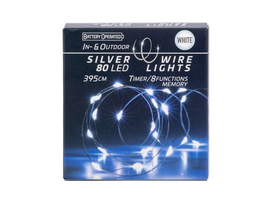 Koopman LED světelný řetěz venkovní, bílá barva, 80ks diod s časovačem