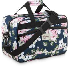 Dámská cestovní taška s květinovým vzorem, příruční taška do letadla 40x20x25, objem 20 litrů, nepromokavý materiál, dvě kapsy na zip, možnost nasazení na rukojeť cestovního kufru / ZG829