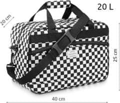 ZAGATTO Dámská pánská cestovní taška s šachovnice vzorem, příruční taška do letadla 40x20x25, objem 20 litrů, nepromokavý materiál, dvě kapsy na zip, možnost nasazení na rukojeť cestovního kufru / ZG828